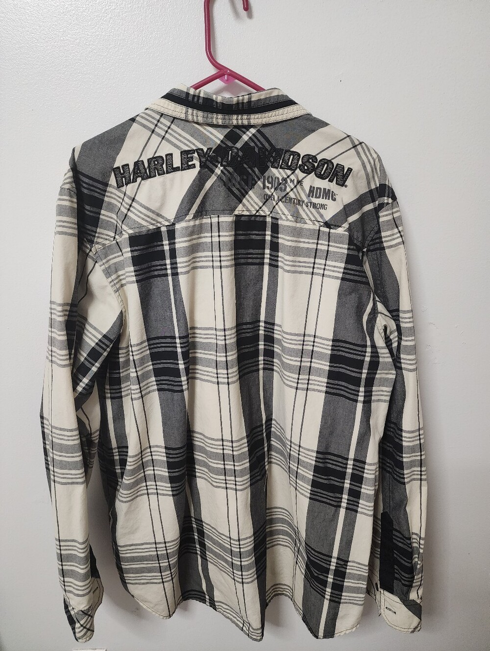 Harley-Davidson Black and Off White Plaid Long-Sleeve Shirt Button Down